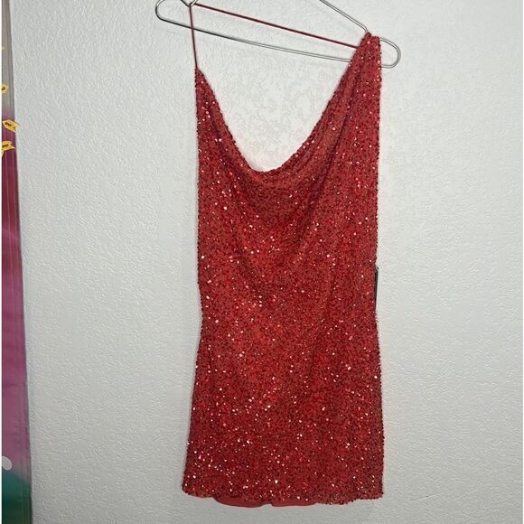 NWT Retrofete Esme Embellished Sequin Draped Mini Dress in Calypso Coral XL - Picture 2 of 13